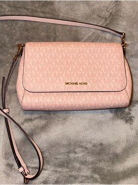 Michael Kors Pink Logo-Print Crossbody with Gold Hardware